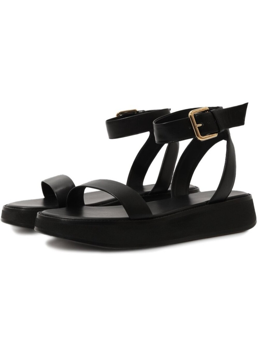 CO Collections Italian Leather Platform Sandal In Black Minimalist Quiet Luxury